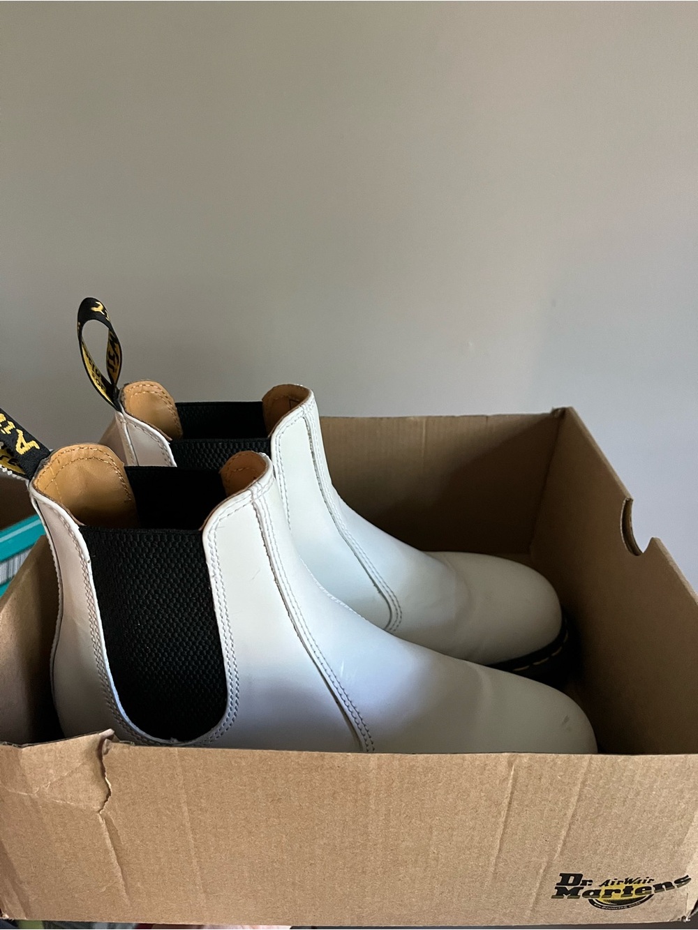Dr. Martens White Leather Chelsea Boots with Black Panels